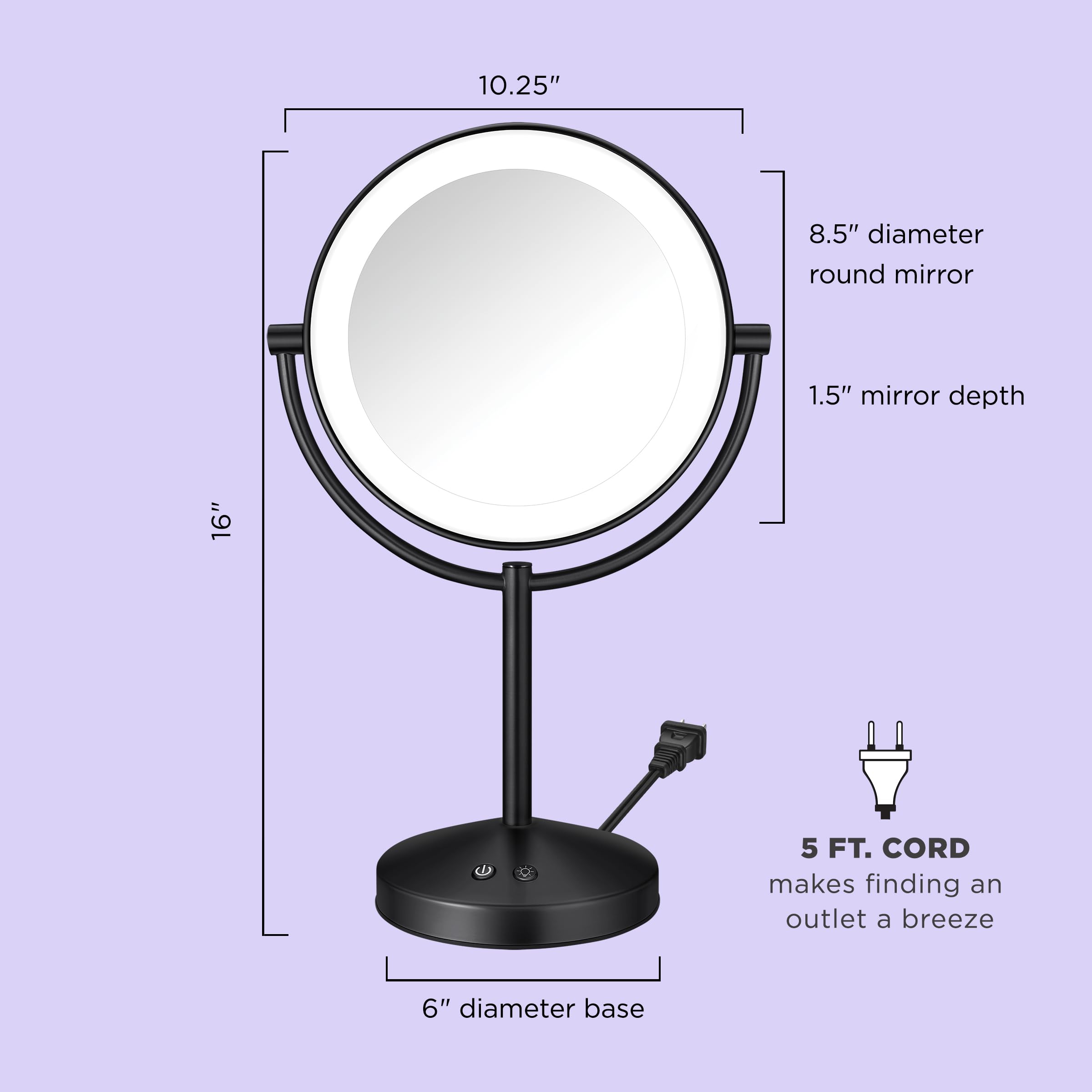 Conair lighted mirror offers three light settings for different environments.