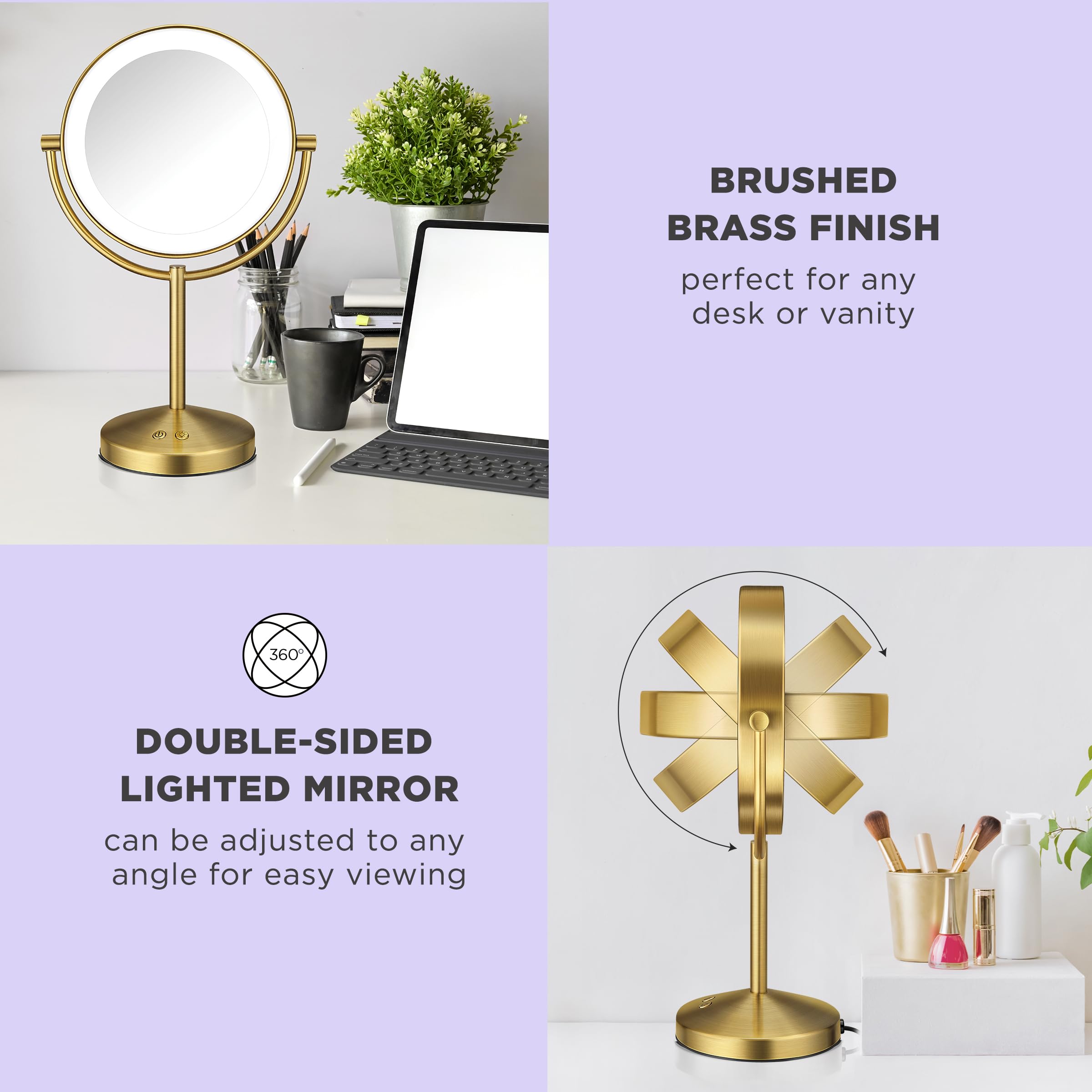 Conair Mirror offers three light settings to suit office, home, or day tasks.