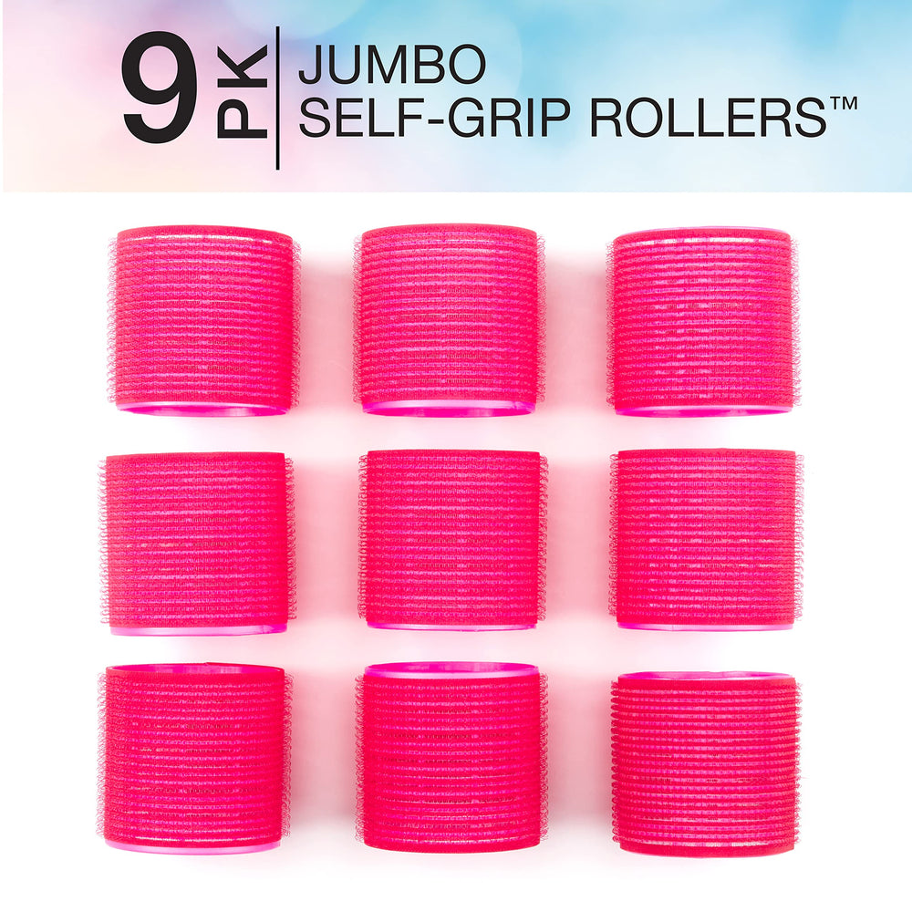 Pink jumbo rollers with self-grip for easy overnight setting.