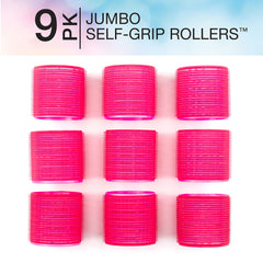 Pink jumbo rollers with self-grip for easy overnight setting.