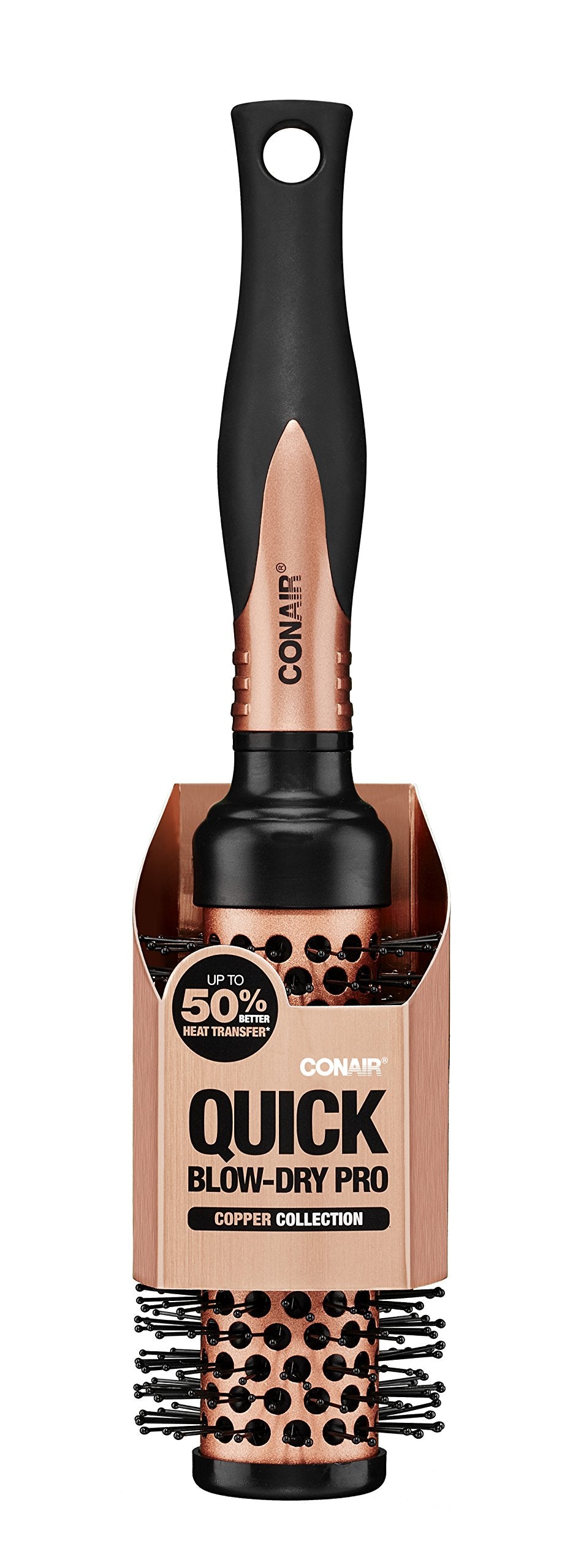 Conair Quick Blow Dry Pro Round Brush Small with air thermal barrel speeds drying.