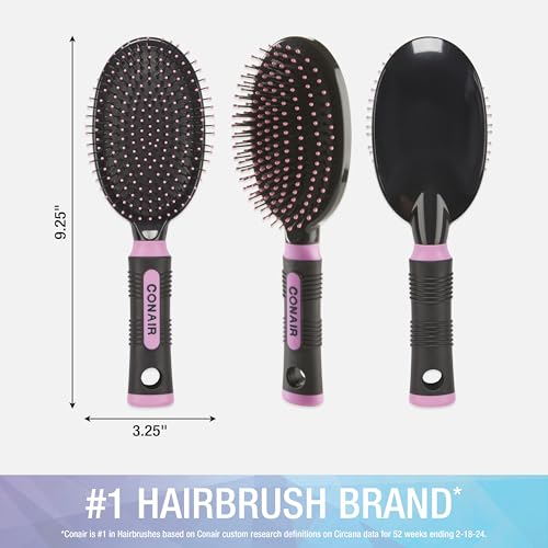 Conair Salon Results Hairbrush detangles wet and dry hair with a flexible cushion base.