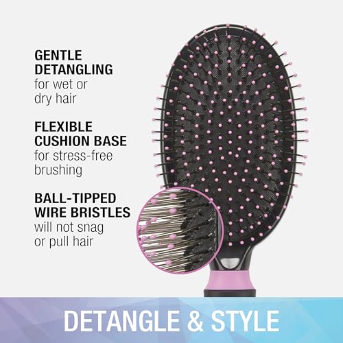 Conair Salon Results Hairbrush demonstrates scalp massage with ball-tipped bristles for gentle brushing.