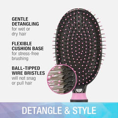 Conair Salon Results Hairbrush demonstrates scalp massage with ball-tipped bristles for gentle brushing.
