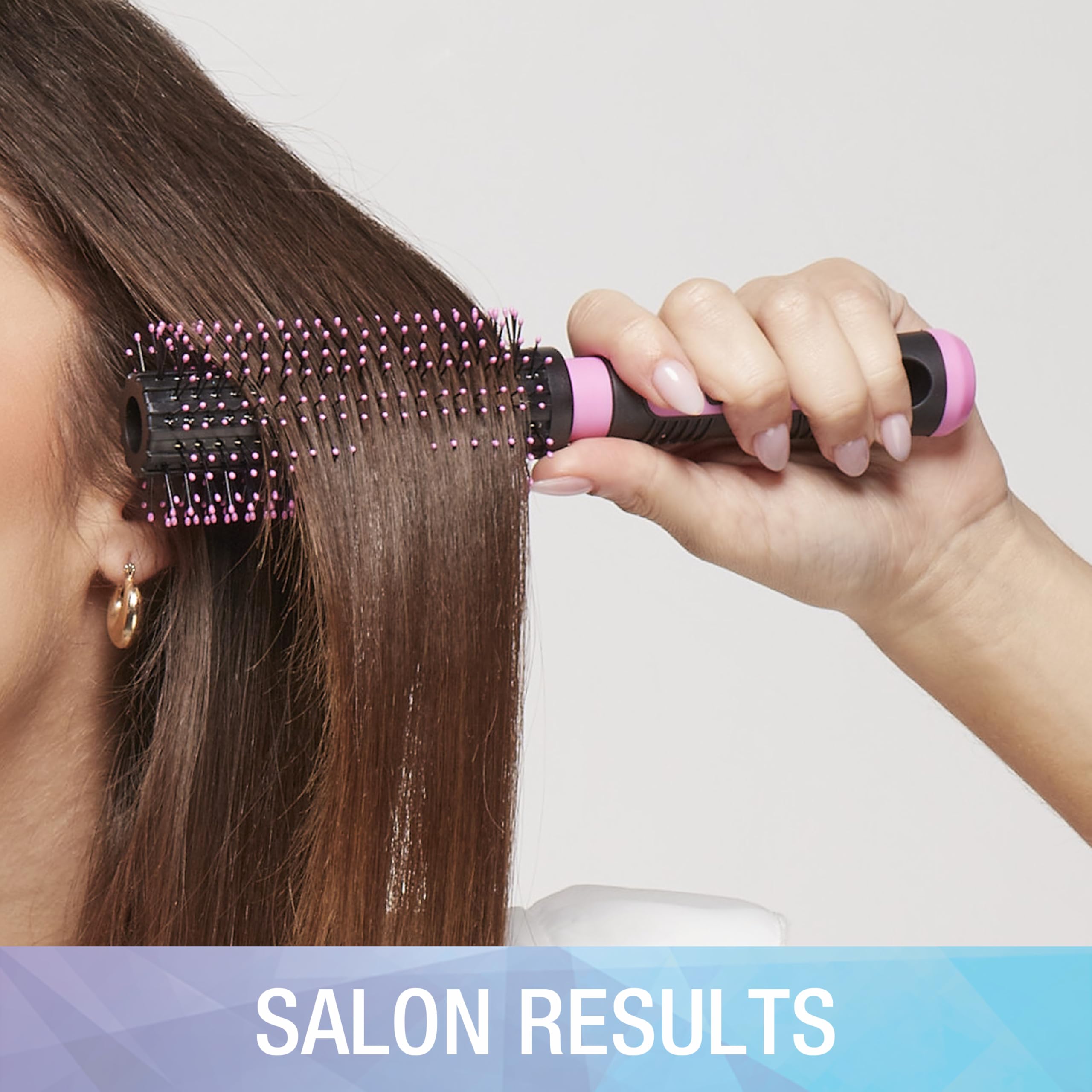 Pink and black Conair Salon Results Round Hairbrush ready for versatile looks