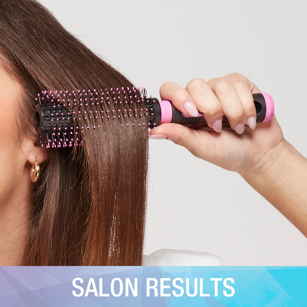 Pink and black Conair Salon Results Round Hairbrush ready for versatile looks