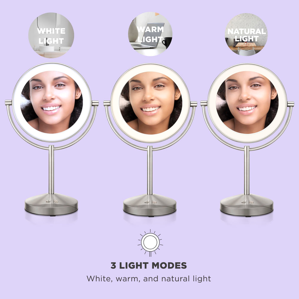 Conair satin nickel finish makeup mirror adds modern style to any vanity.