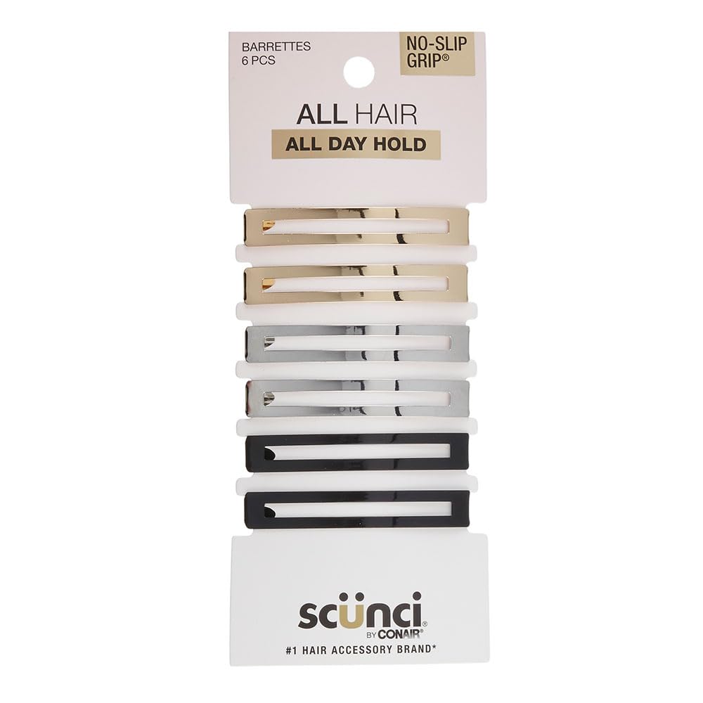 Conair Scunci barrettes antideslizante oro metálico para peinados estables.