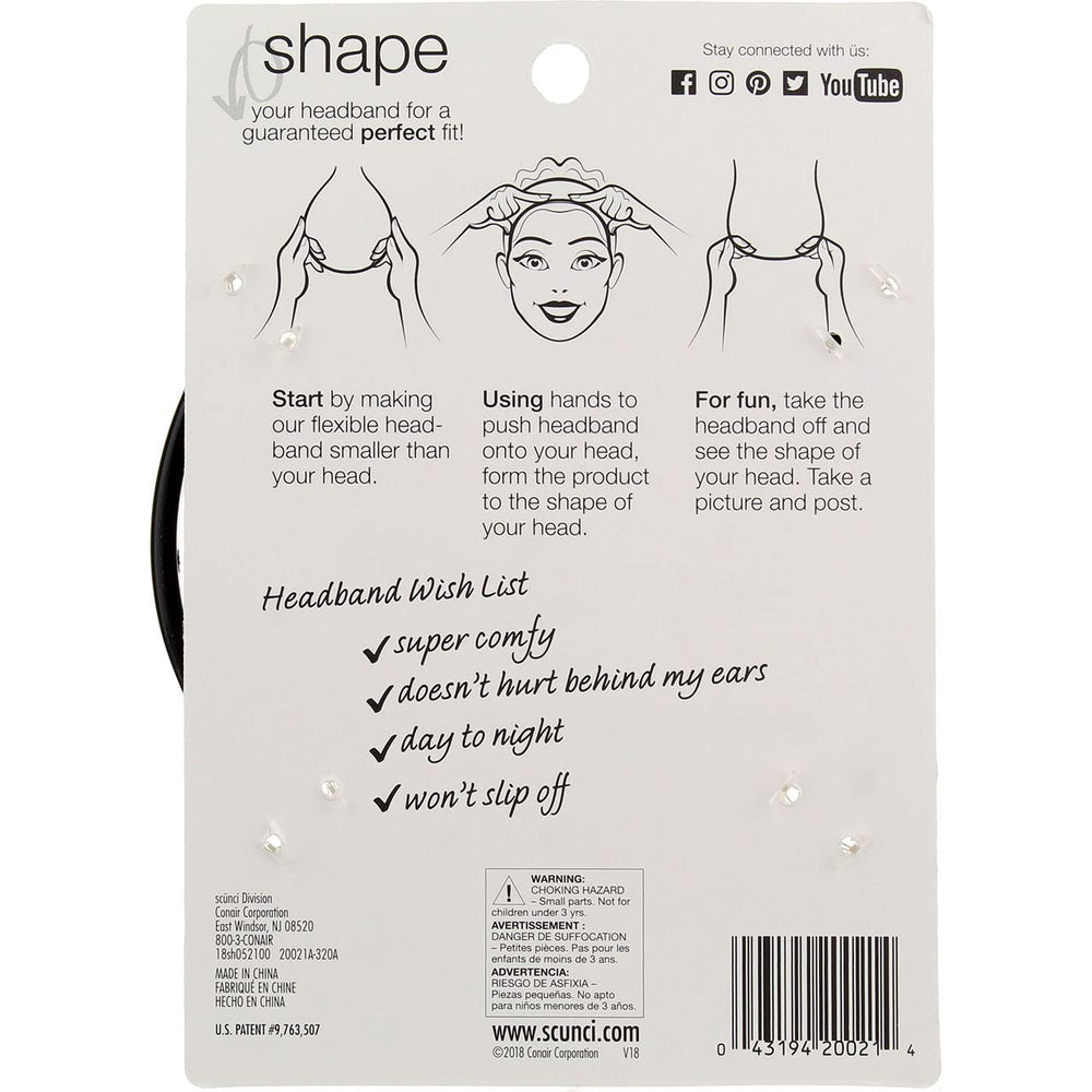 Conair Scunci headband in use for hair styling shows secure, hands-free setup.