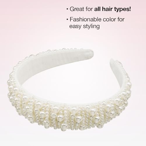 Conair Scunci pearl headband ivory close up with mixed size beads for sparkle.