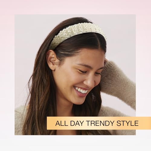 Conair Scunci pearl headband ivory worn on hair for a polished look.