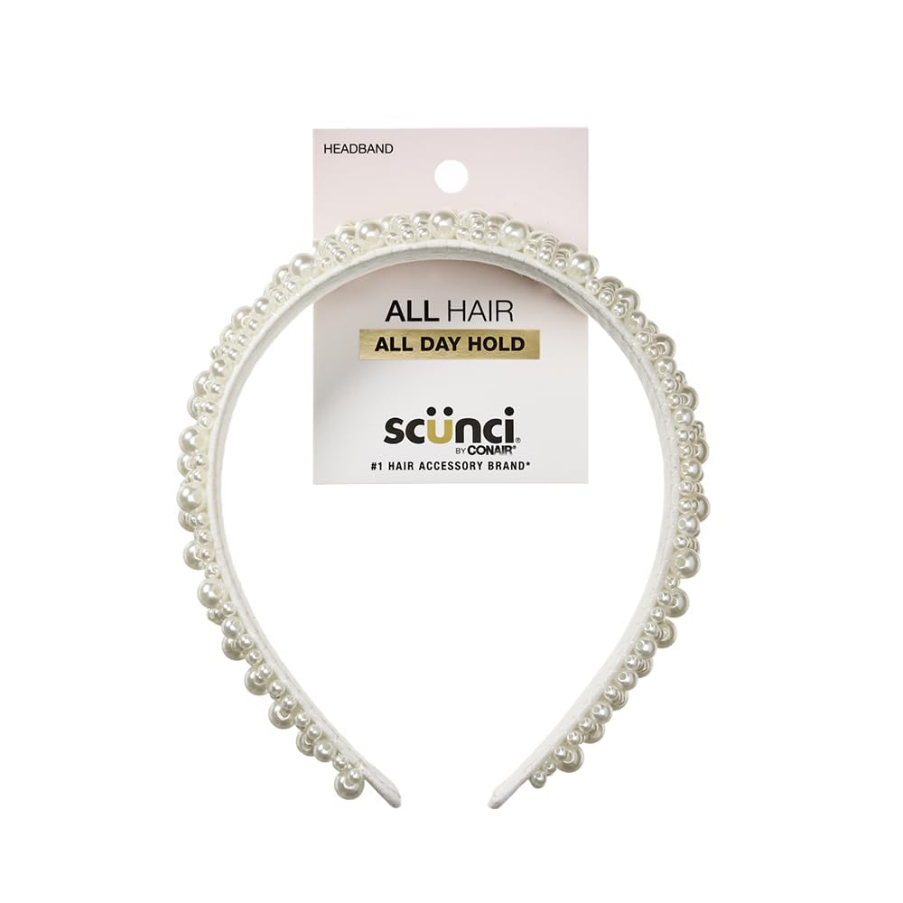 Conair Scunci pearl headband ivory pearls for secure all day wear.