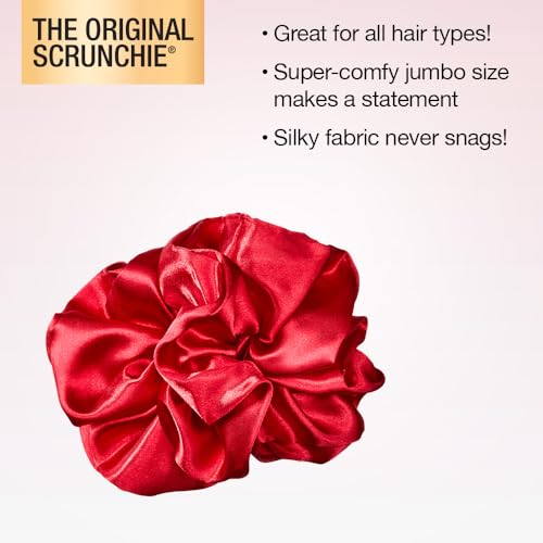 Conair Scunci scrunchie satinado rojo cereza para moño cómodo y seguro