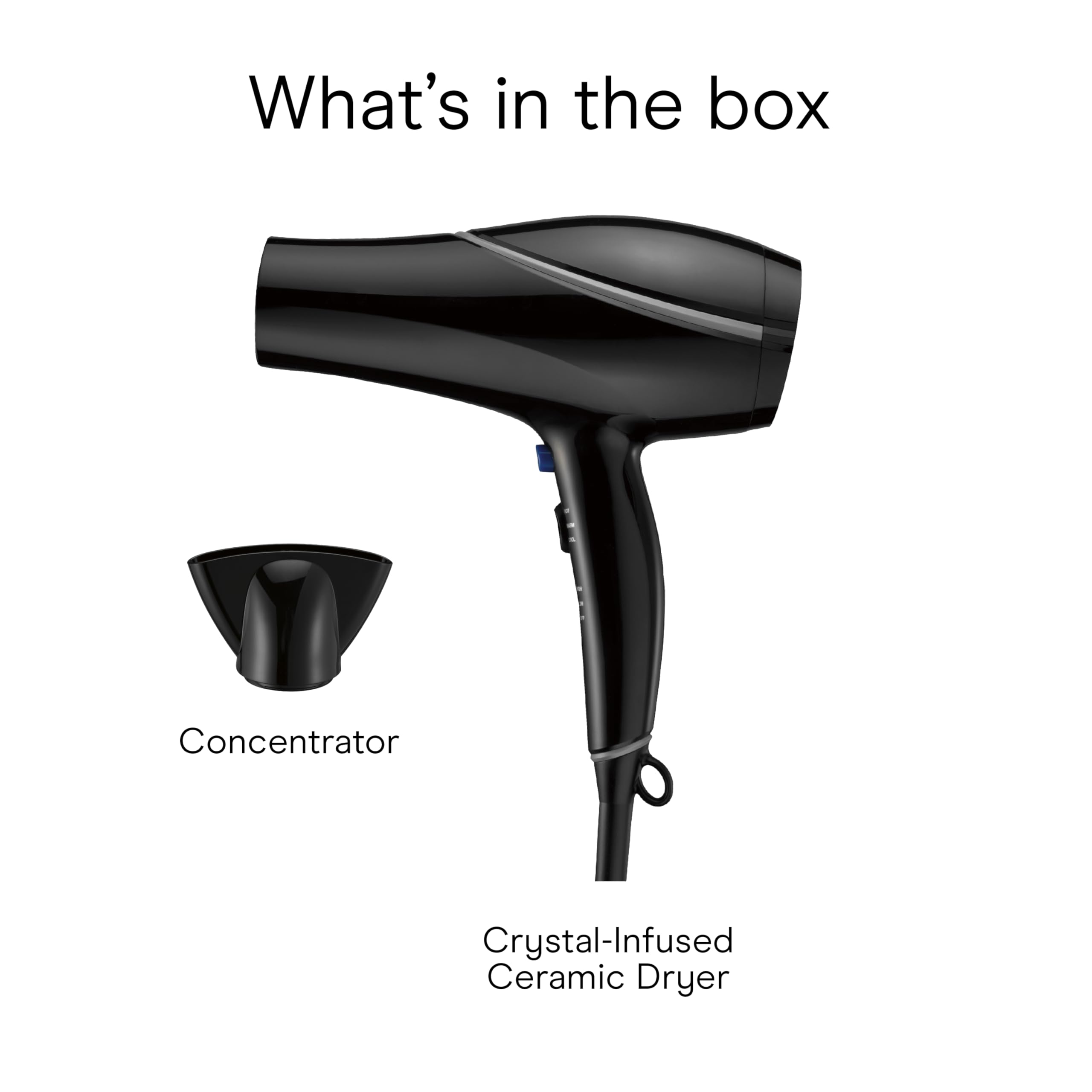 Conair Style and Shine black color shot fits any vanity setup.