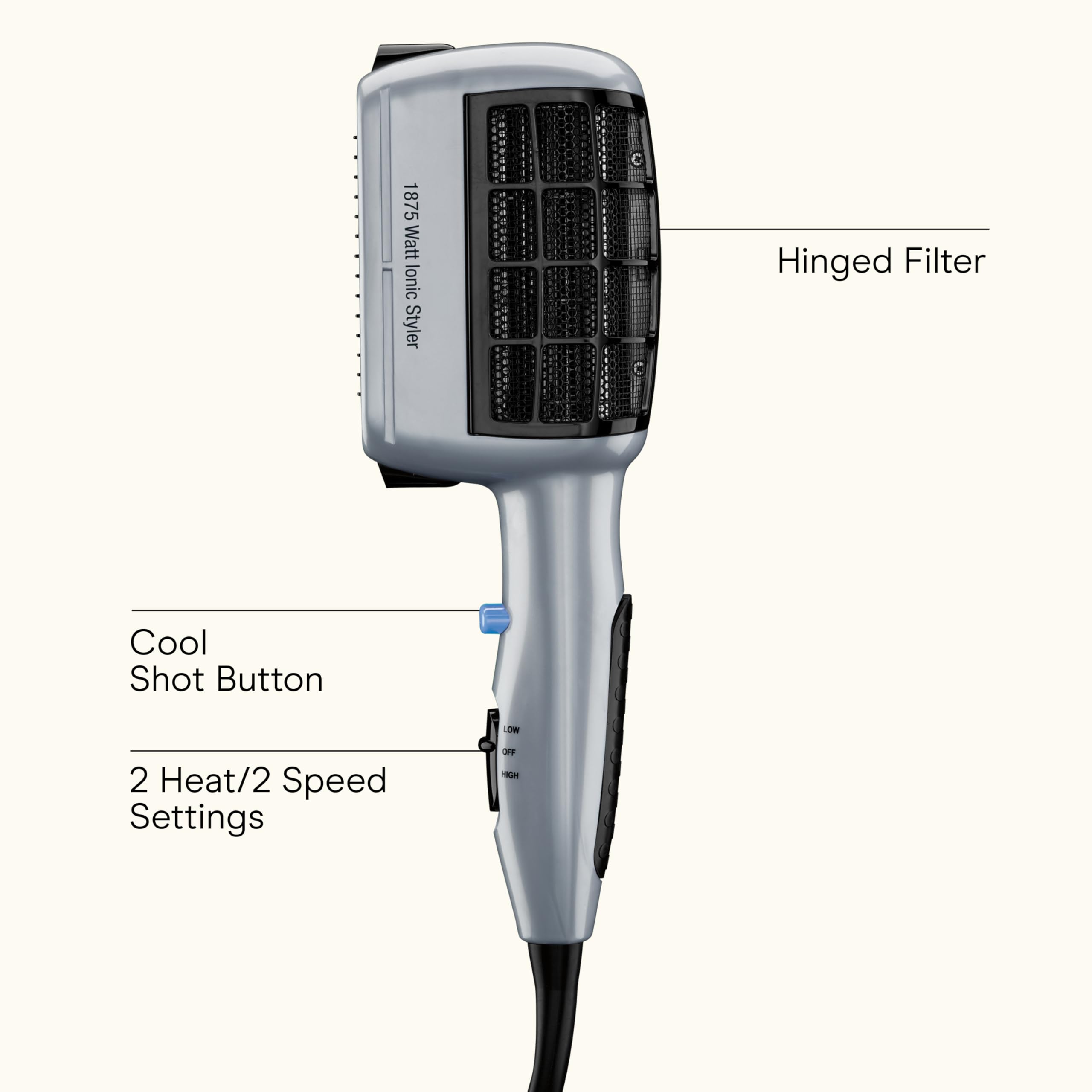 Conair thermal bristle brush attachment adds volume and waves for fuller hair.