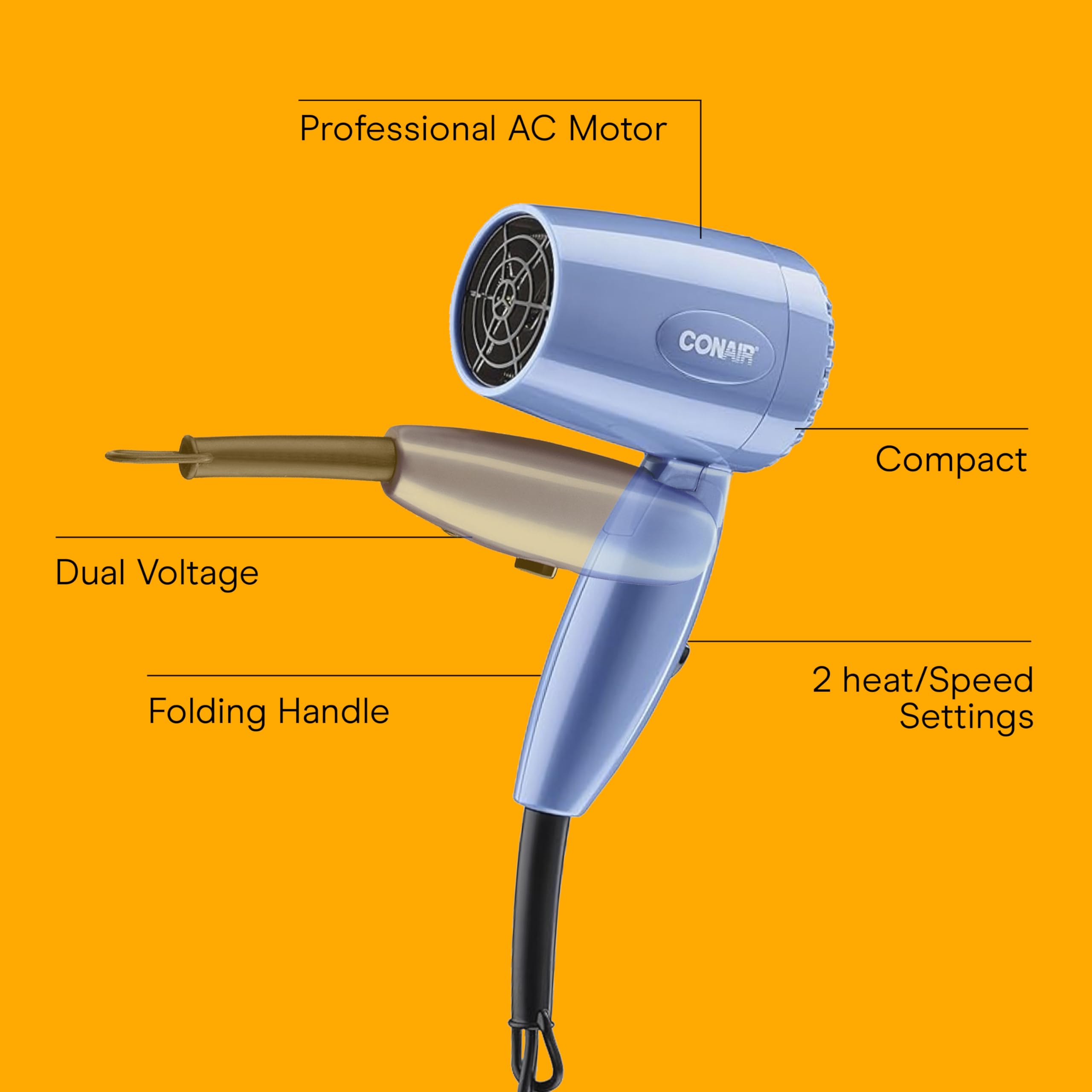 Conair travel hair dryer dual voltage supports worldwide use.