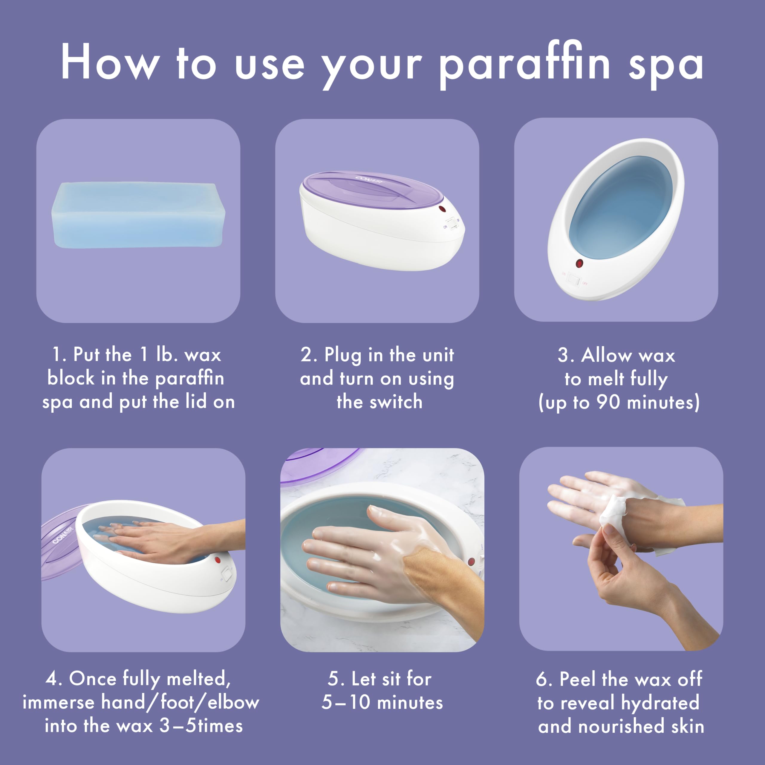 Includes 1 lb unscented paraffin wax for at-home spa sessions.