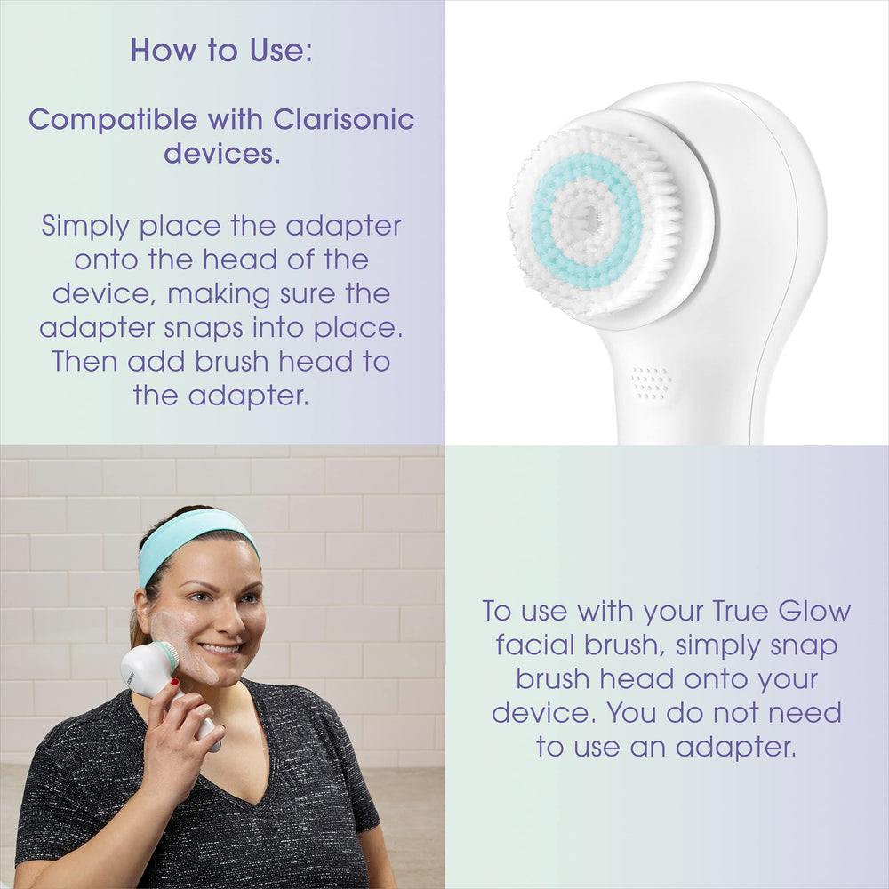 Conair True Glow waterproof brush head for shower-friendly cleansing sessions.