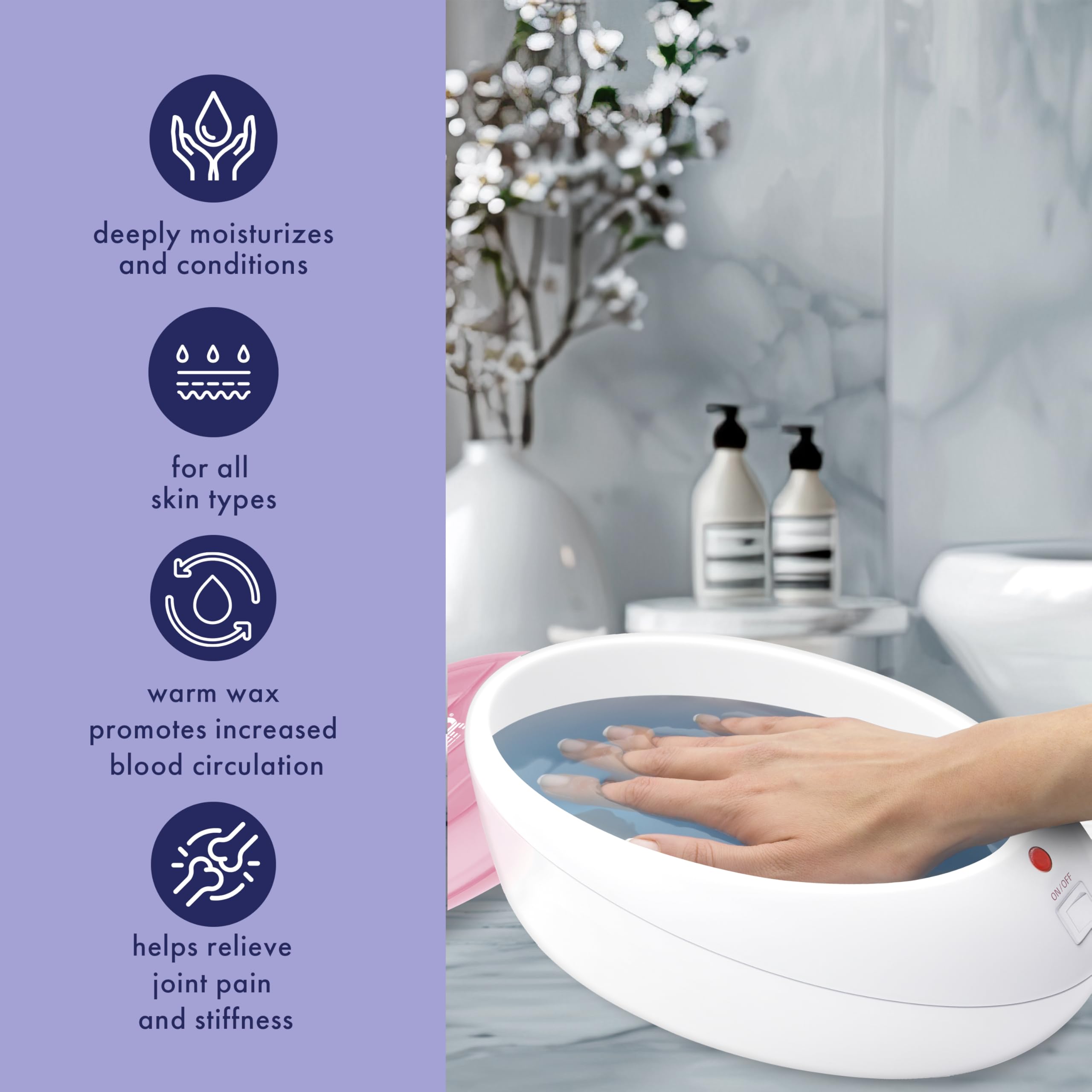 Conair True Glow wax heater showing control for consistent heat.