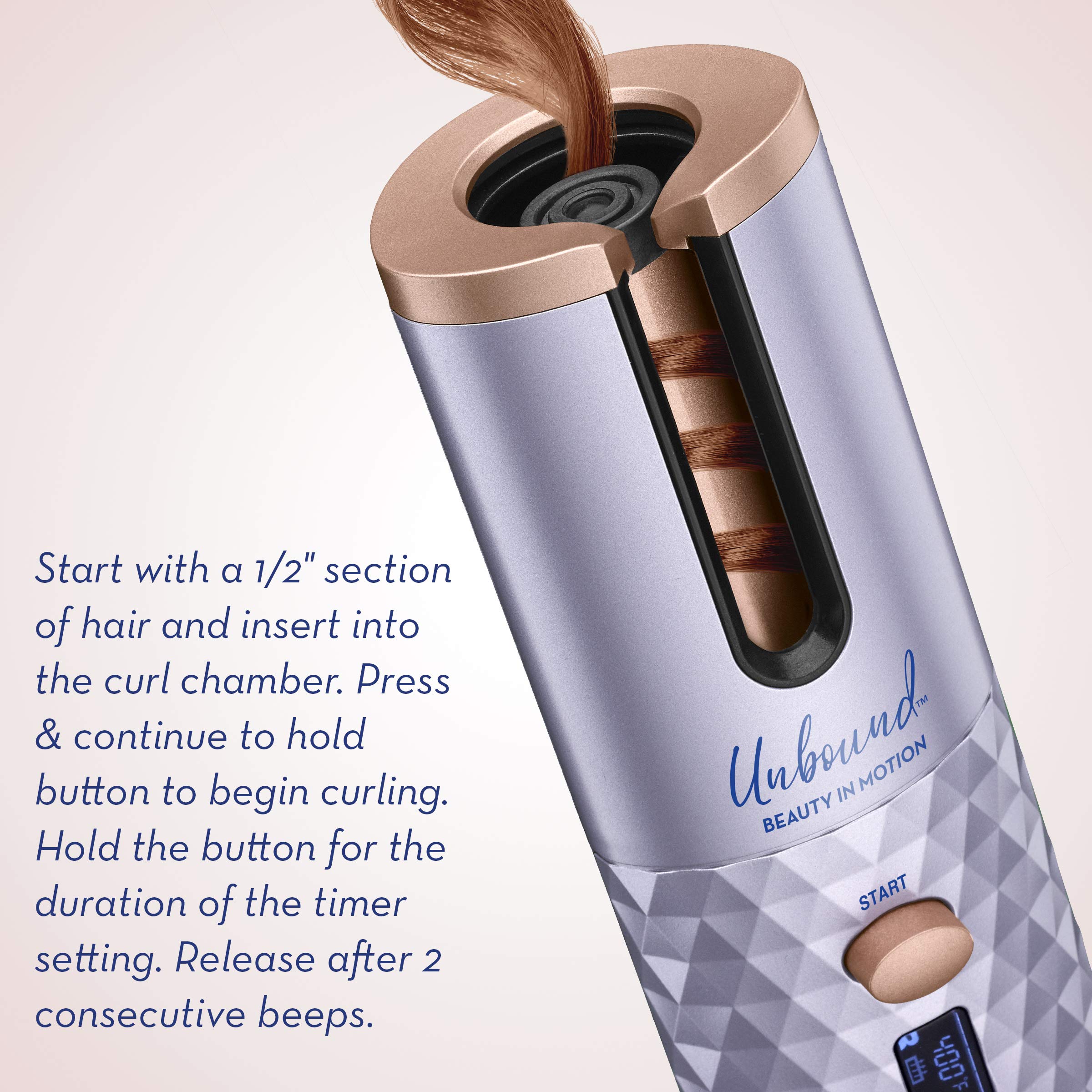 Unbound cordless auto curler at 400°F heat for defined curls