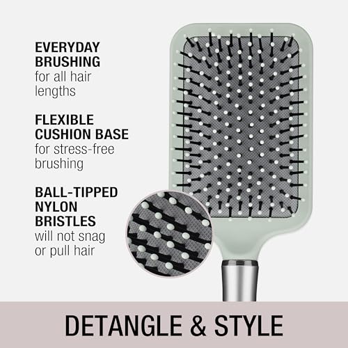 Conair Velvet Touch Paddle Brush ball-tipped bristles prevent snagging during detangling.