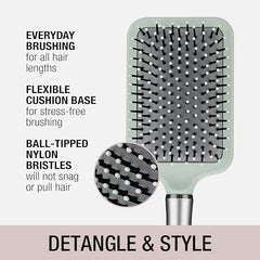 Conair Velvet Touch Paddle Brush ball-tipped bristles prevent snagging during detangling.
