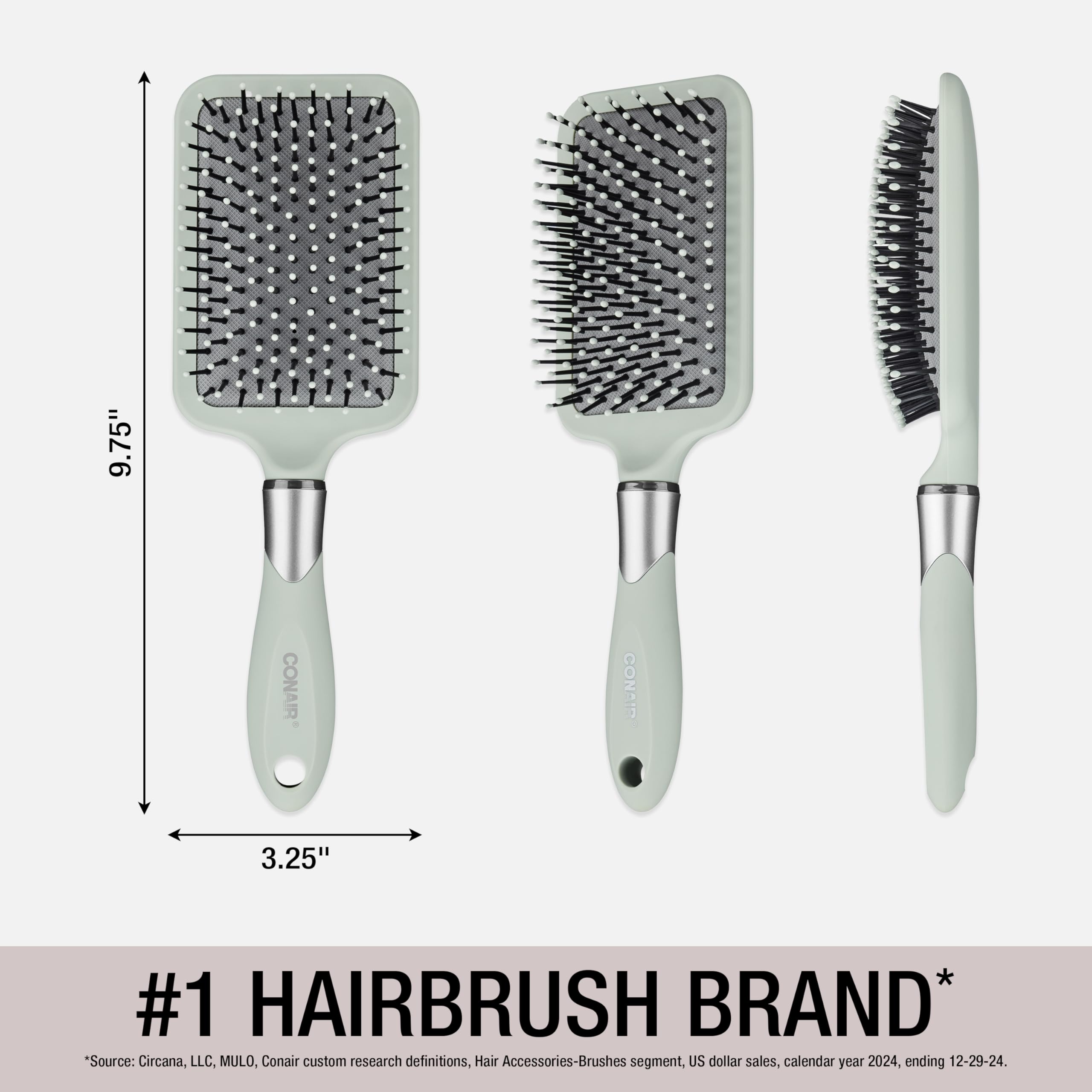 Conair Velvet Touch Paddle Brush supports blow-drying straight styles for quick results.