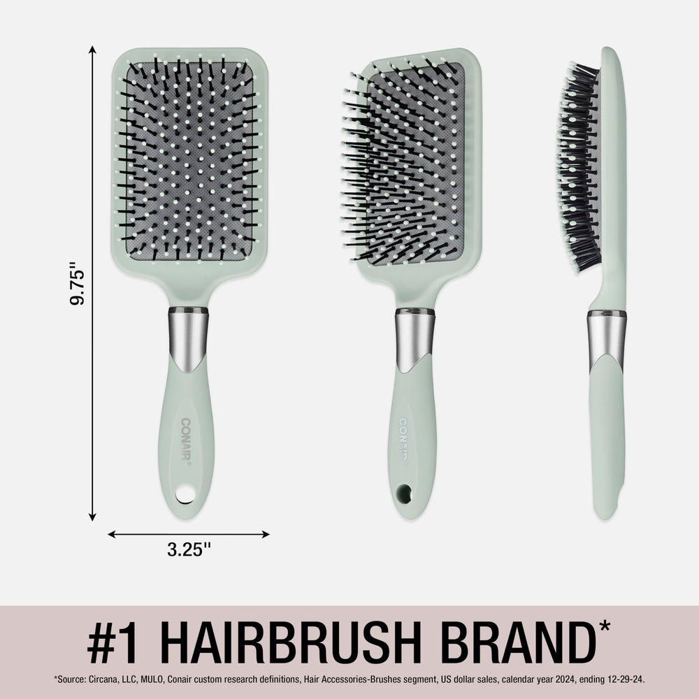 Conair Velvet Touch Paddle Brush supports blow-drying straight styles for quick results.