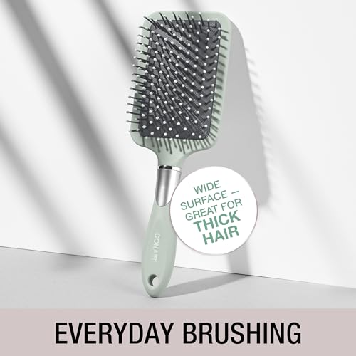 Conair Velvet Touch Paddle Brush wide-head detangles wet and dry hair smoothly.