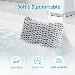 Conbella bath pillow with two suction cups stays securely during soaking.