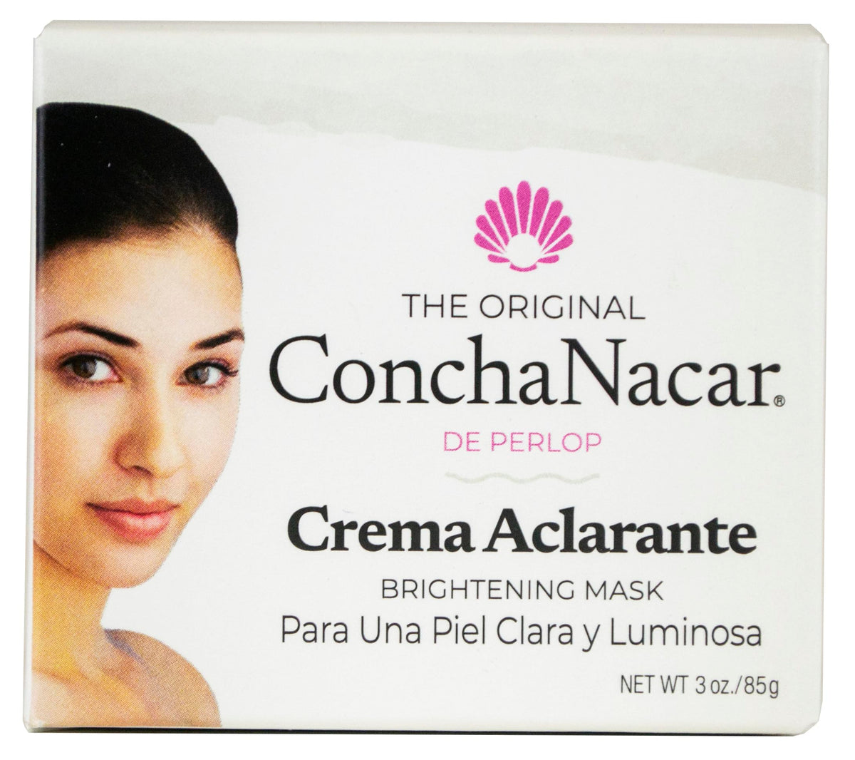Concha Nacar Brightening Mask No.3 jar closeup highlights pearl-based radiance and texture.