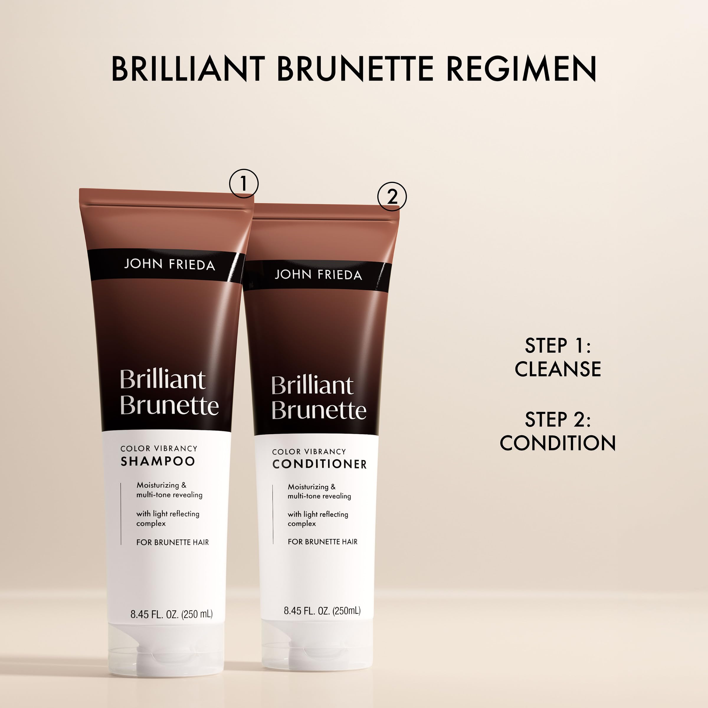 Fórmula libre de crueldad, John Frieda Brillante Castaño para uso diario.