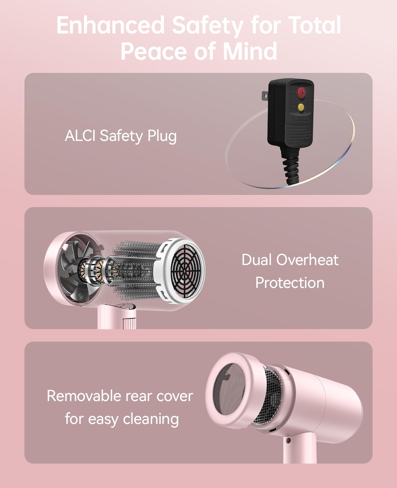CONFU hair dryer with ALCI safety plug supports safe home styling.