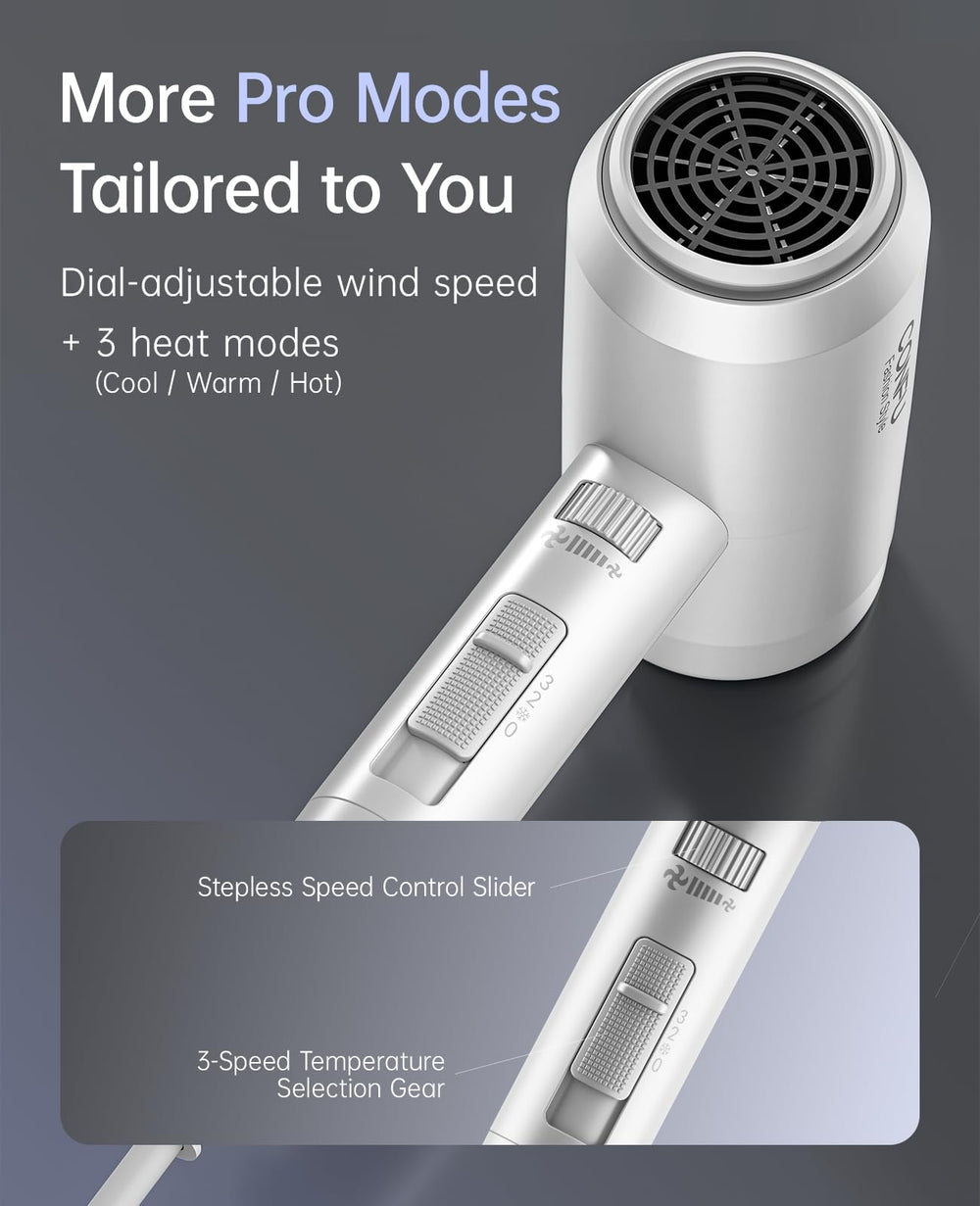 Cool warm hot settings on CONFU hair dryer for different styles
