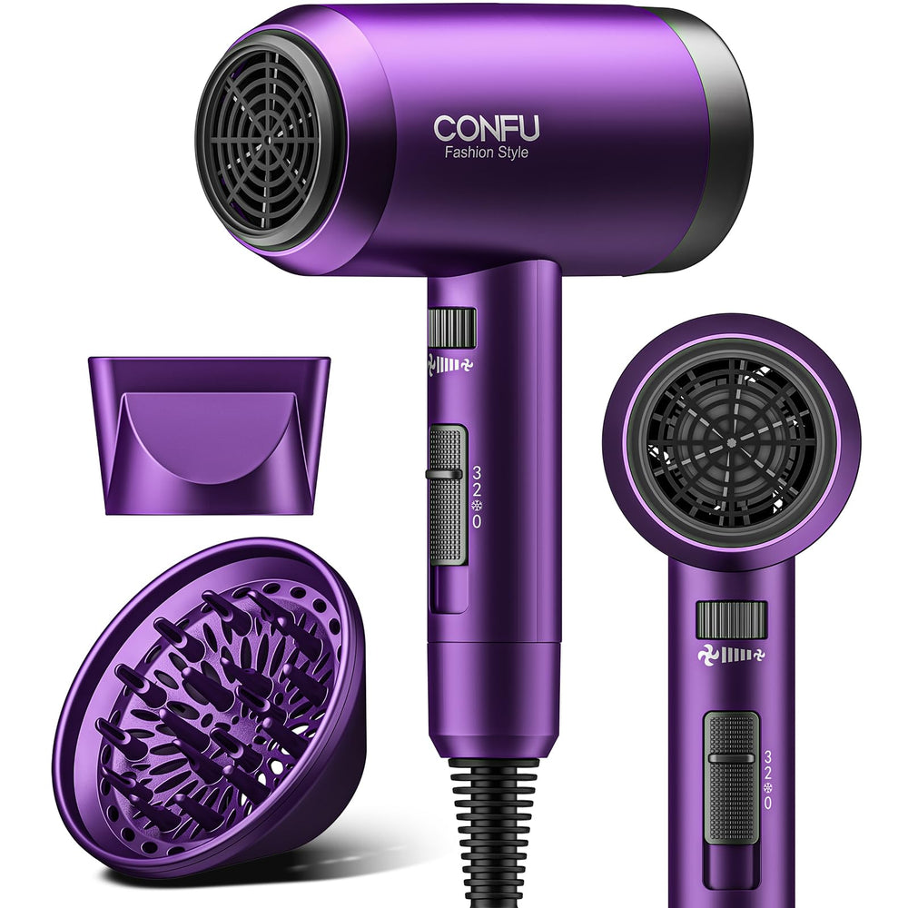 CONFU hair dryer diffuser attachment enhances natural curls and even drying.