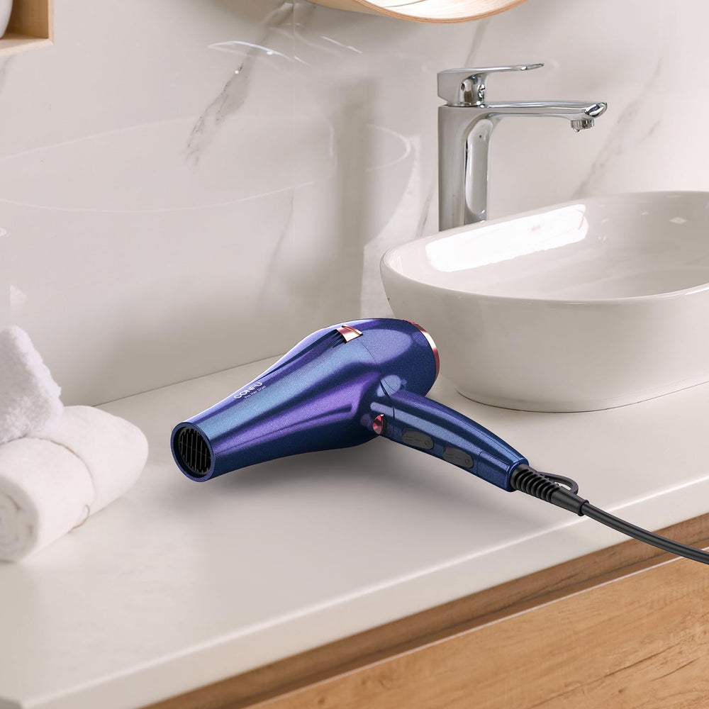 CONFU Hair Dryer Pro power cord with hanging loop for tidy storage