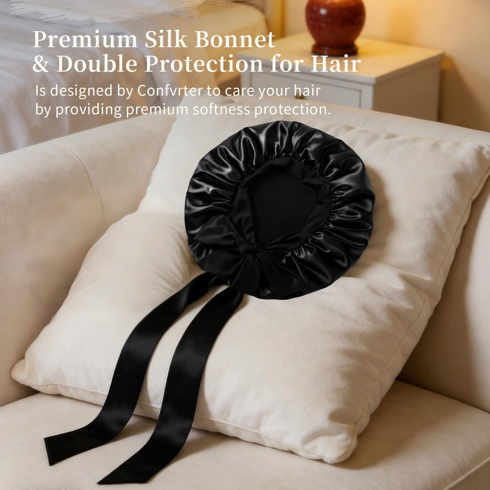 Confvrter silk bonnet adjustable straps secured for all-night comfort.