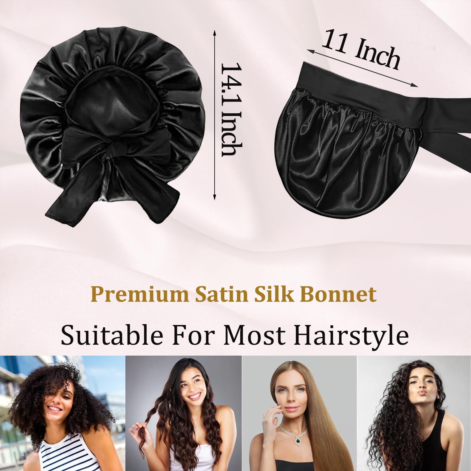 Confvrter adjustable-tie silk bonnet ensures a secure fit for any head size.