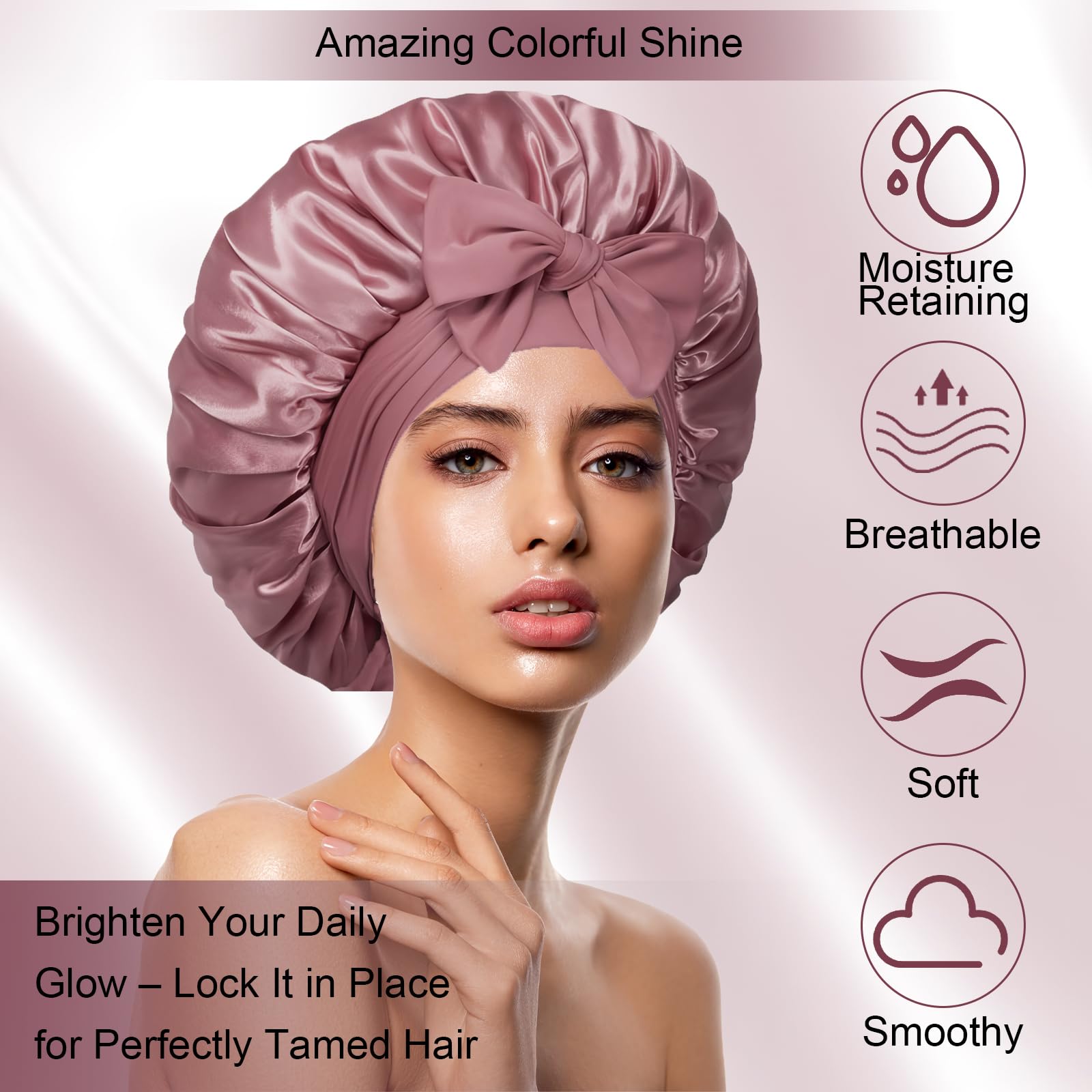 Confvrter silk bonnet bean paste pink color adds stylish nightwear.