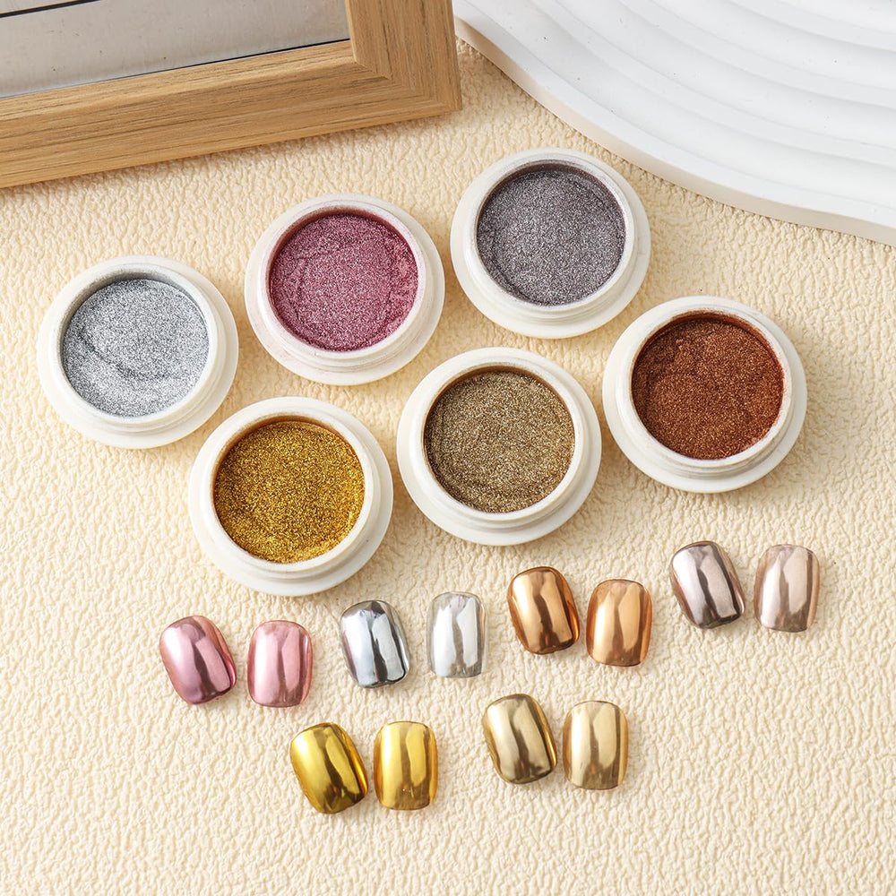 Conjunto de 6 polvos para uñas, ideal para empezar diseños.