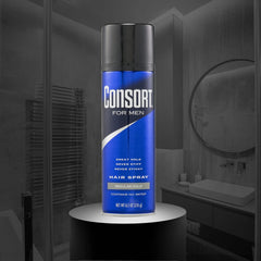 Consort spray mist dispense, even application for natural-looking style.