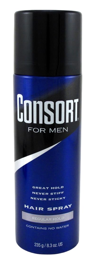 Consort hair spray side view can, compact 3-pack for easy sharing and travel.
