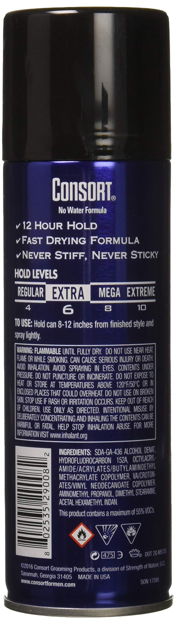 Consort hair spray can applying quick-drying, flexible hold.