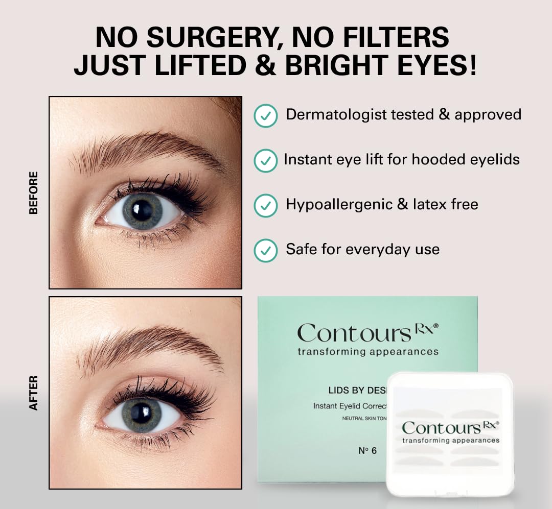 Close‑up of Contours Rx Lids by Design tape blending with skin.