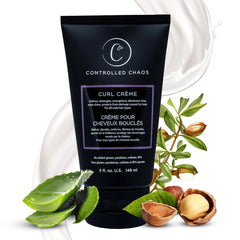 Controlled Chaos Curl Cream bottle on counter for defining curls.