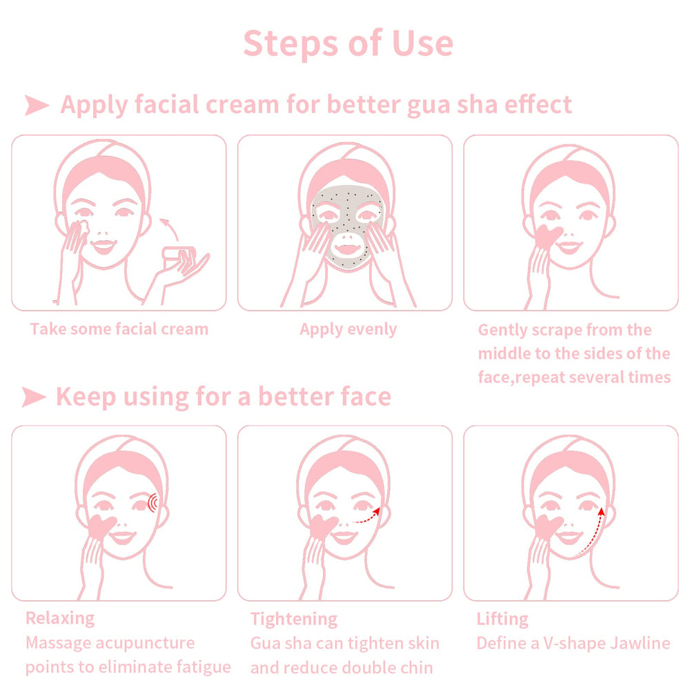 Contrybox Gua Sha diseño corazón rosa, uso cómodo en varias zonas del rostro