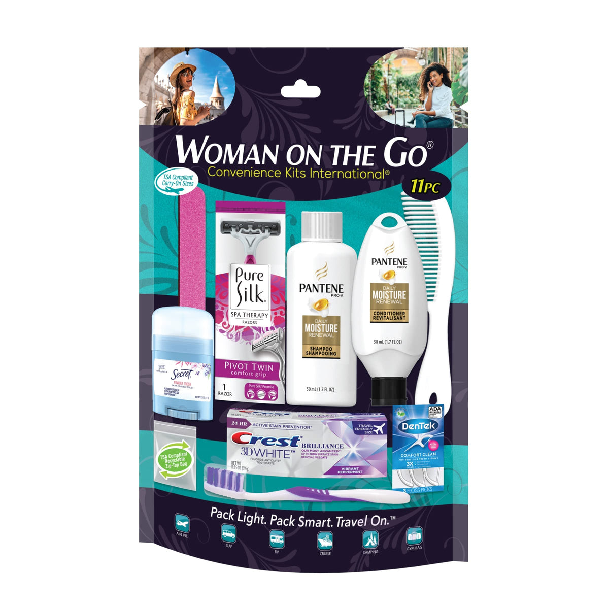Kit femenino multicolor de Convenience Kits International, ideal para viajes y cuidados personales en movimiento.