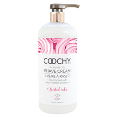 Coochy Shave Cream bottle showcasing Frosted Cake scent for gentle bikini-area shaving