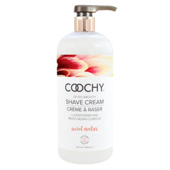 Coochy Shave Cream bottle with pour spout ready for a smooth, rash-free shave.