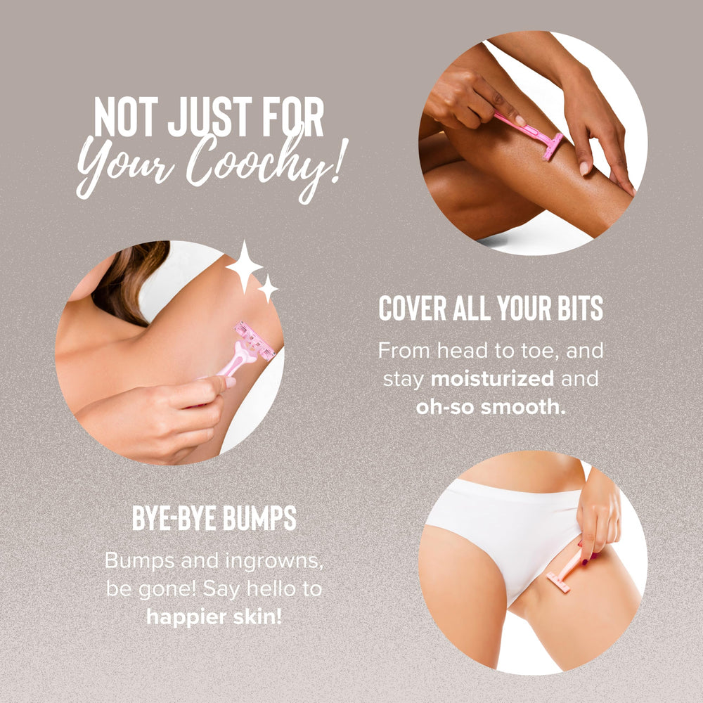 Usage near bikini area demonstrates gentle care and conditioning.